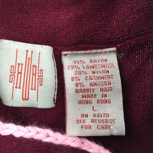 HWR Anthropologie cashmere angora tie neck top retro twee sophisticated maroon L - Picture 4 of 8